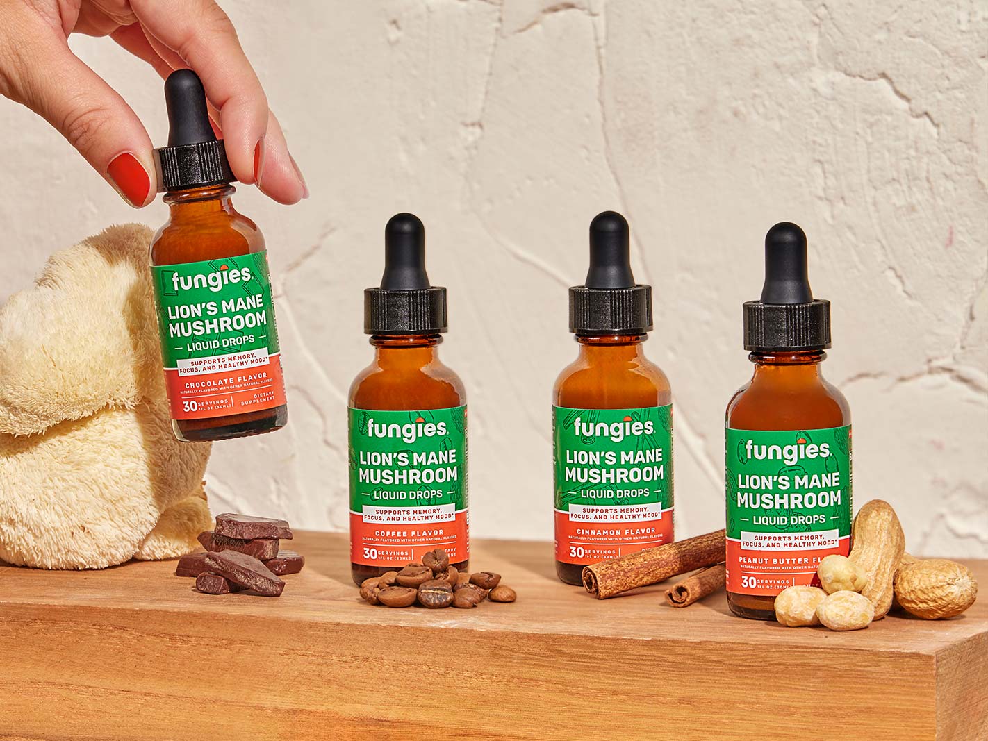 Fungies Tincture Lineup with Mushroom and Flavor